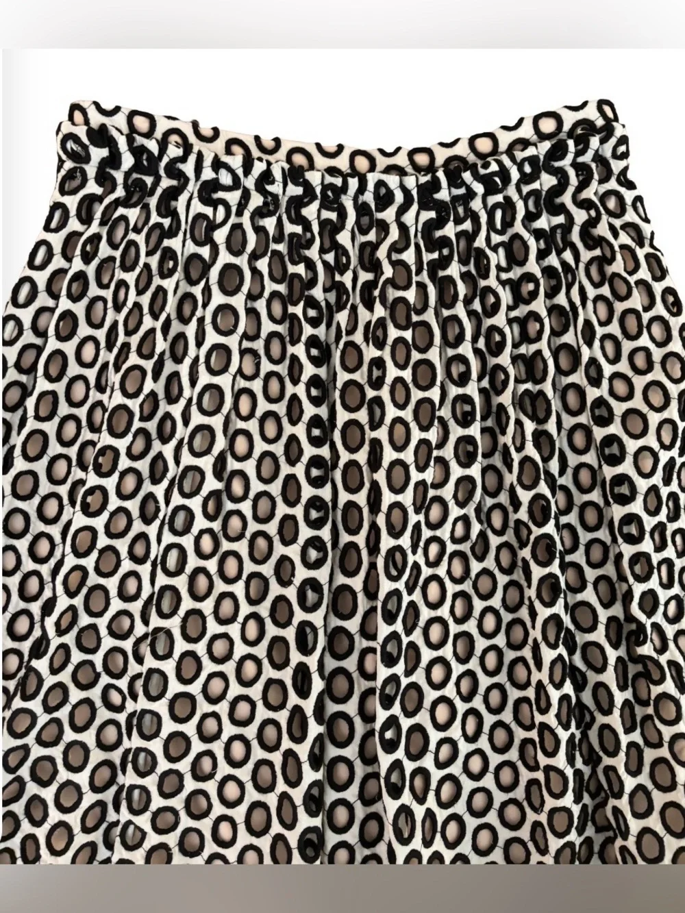 J. Crew blk & wht embr eyelet ruffle waist skrt w blush lining WM 2 luxury